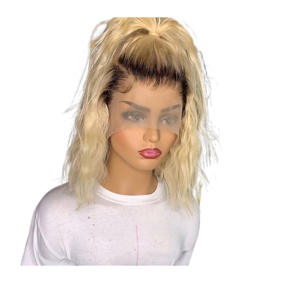 Ombre 613 Blonde Curly Lace Wigs with Dark Root 10-18" Transparent T Part Lace Front Wig Brazilian Hair Pre Plucked Blonde Wave Lace Closure Wigs