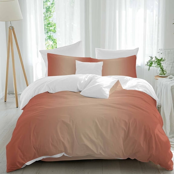 Ombre Abstract Duvet Cover Set Queen Size, Gradient Red Orange 4 Piece Soft Microfiber Bedding Set with 1 Duvet Cover, 1 Flat Sheet, 2 Pillowcases