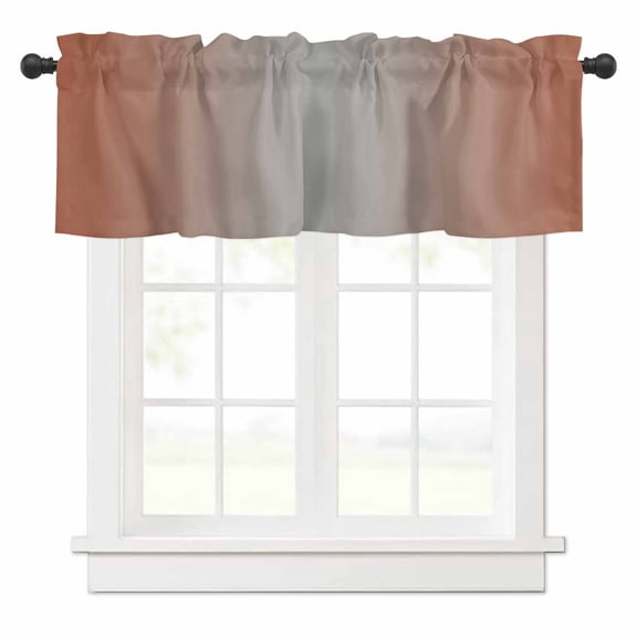 Ombre Abstract Valances for Windows Gradient Burnt Orange and Gray Rod Pocket Curtain Valance Window Treatment Short Curtains for Kitchen Living Room, 42"x12"