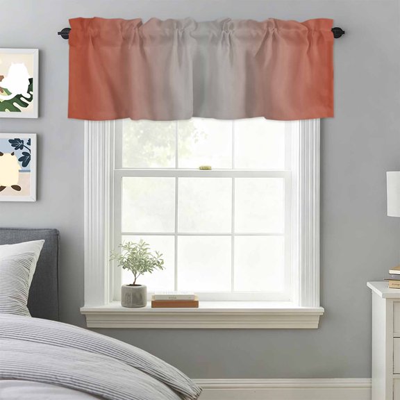 Ombre Abstract Window Valance for Kitchen, Gradient Gray Orange Red Rod Pocket Short Curtain for Small Windows, Light Filtering Decorative Valance, 42 x 12 Inch, 1 Panel