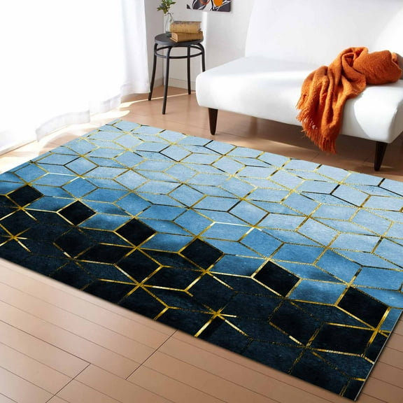 Ombre Area Rug 2'7''x5' Abstract 3D Geometric Blue Gradient Washable Area Rugs Non Shedding Floor Carpet Rubber Backing Non-Slip Indoor Mats for Living Room Bedroom Kitchen