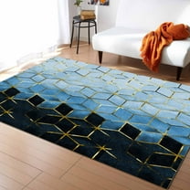 Ombre Area Rug 2'7''x5' Abstract 3D Geometric Blue Gradient Washable Area Rugs Non Shedding Floor Carpet Rubber Backing Non-Slip Indoor Mats for Living Room Bedroom Kitchen