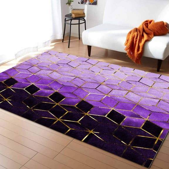 Ombre Area Rug 5'x8' Abstract 3D Geometric Purple Gradient Washable Area Rugs Non Shedding Floor Carpet Rubber Backing Non-Slip Indoor Mats for Living Room Bedroom Kitchen