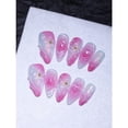 thumbnail image 1 of Ombre Baby Pink 3D Water Ripple And Floral Pattern 100% Handmade Press Nails Pearls Golden, 1 of 10