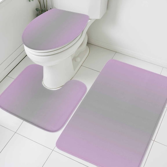 Ombre Bathroom Rugs Set Lilac and Grey Gradient Non Slip Absorbent Soft Bath Mats 3 Piece Set with Bathroom Rug, U-Shaped Floor Mat, Toilet Seat Cover Large Size