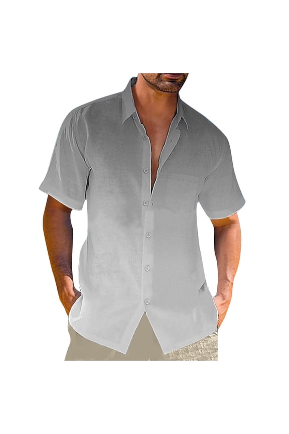 Ombre Beach Shirt for Men Linen Short Sleeve Lapel Dress Casual Vacation T-Shirt Tops Beach Button up Hawaiian Shirt