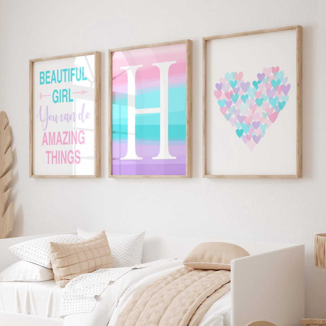 Ombre Beautiful Girl Quote And Heart Prints, Tween Girls Wall Art Set ...