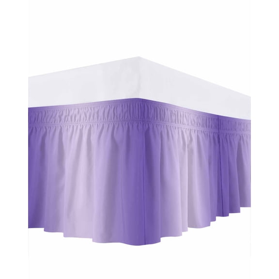 Ombre Bed Skirt King Size 16" Drop Violet Purple Gradient Ruffled Wrap Around Bed Skirts Adjustable Elastic Bedskirt Dust Ruffle for King Size Bed