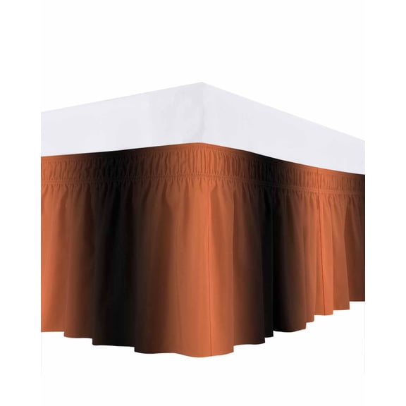 Ombre Bed Skirt Queen Size 16" Drop Orange and Black Gradient Ruffled Wrap Around Bed Skirts Adjustable Elastic Bedskirt Dust Ruffle for Queen Size Bed