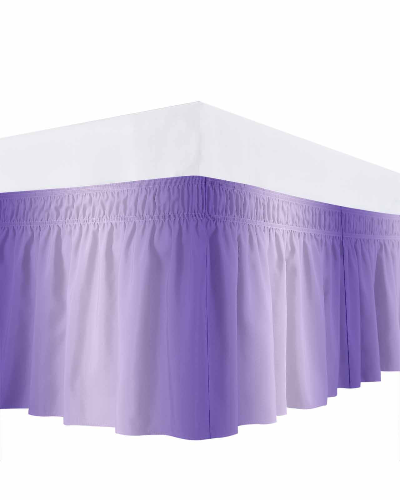 Ombre Bed Skirt Queen Size 16" Drop Violet Purple Gradient Ruffled Wrap Around Bed Skirts Adjustable Elastic Bedskirt Dust Ruffle for Queen Size Bed