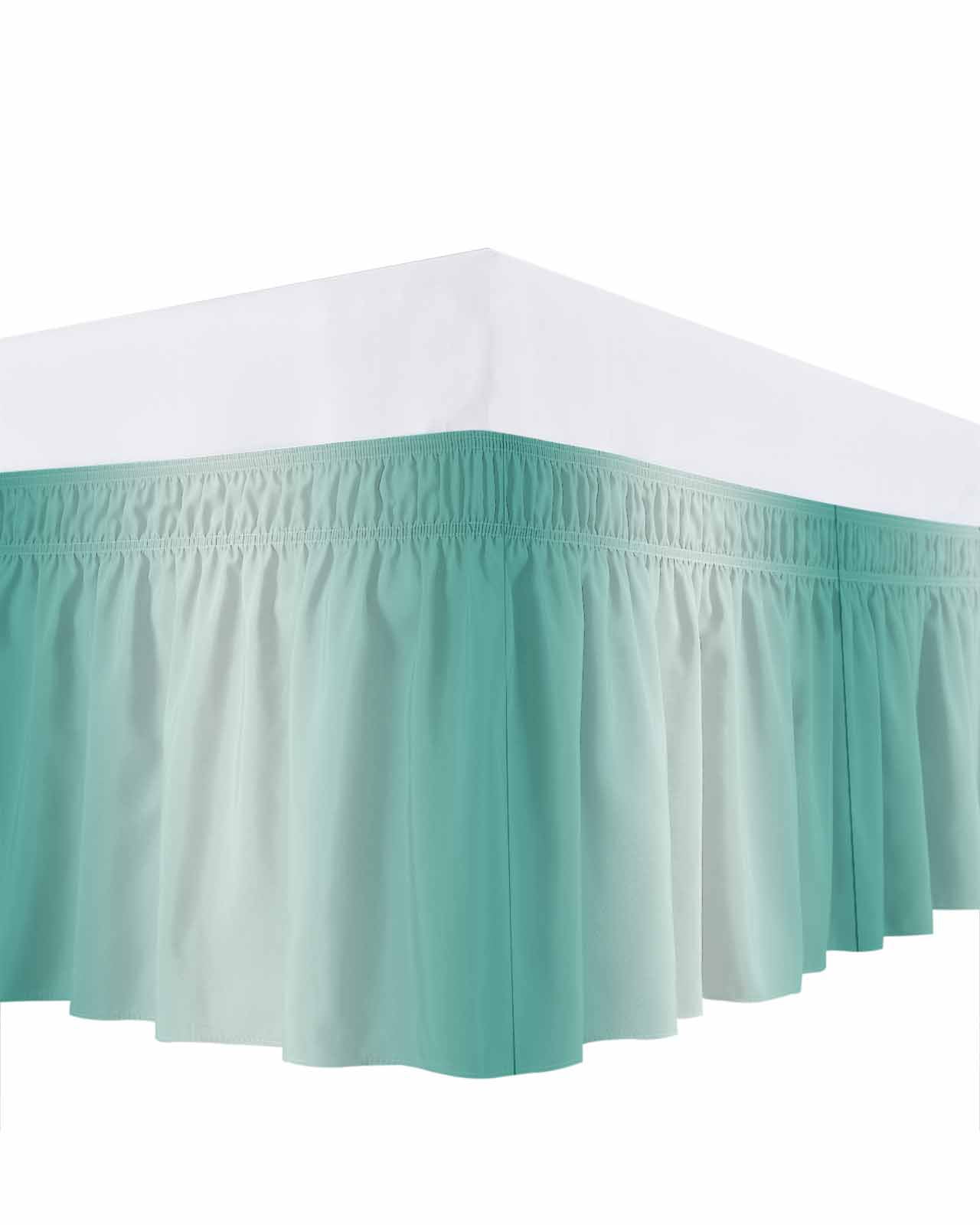 Ombre Bed Skirt Teal Green Gradient Bed Skirts Queen Size 18 Inch Drop, Wrap Around Dust Ruffle&nbsp;Bedskirt with Adjustable Elastic Belt for Queen Size Beds