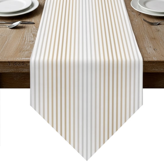 Ombre Beige Grey Striped Table Runner Linen Burlap Table Runner 72 Inches Long Farmhouse Modern Stripes Dresser Scarves for Kitchen Island Coffee Dining Room Party Wedding Holiday Decor 13"x72"