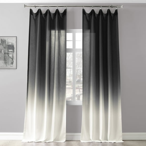 Ombre Black Faux Linen Sheer Curtain (1 Panel), Ombre Black, 50W X 84L