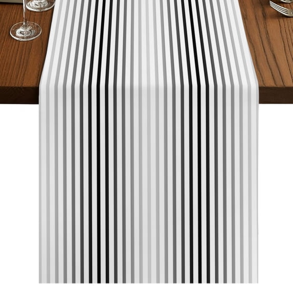 Ombre Black Grey Striped Burlap Cotton Table Runner 16x72 Inches Long, Farmhouse Modern Stripes Farmhouse Table Runners, Outdoor Dining Tablecloths Decor for Baby Shower/Party/Wedding