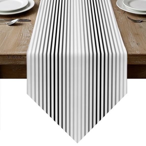 Ombre Black Grey Striped Table Runner Linen Burlap Table Runner 72 Inches Long Farmhouse Modern Stripes Dresser Scarves for Kitchen Island Coffee Dining Room Party Wedding Holiday Decor 13"x72"