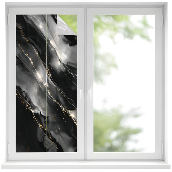 Ombre Black Marble Texture Window Privacy Film 17.7x39.3in White Glowing Modern Decor Decorative Window Film with Static Cling, UV Filtering Window Cling Privacy Film for Glass Doors and Windows