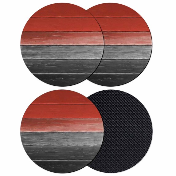 Ombre Black Red Wood Coasters Set of 4, Gradient Country Rustic Grain Absorbent Coasters for Drinks, Coaster for Bar Office Dining Coffee Table Accessories Decor, Non Slip Round Desk Coaster