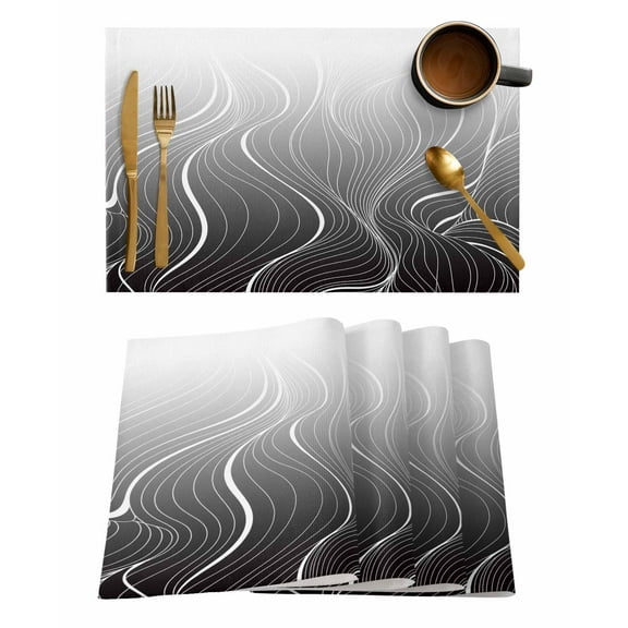 Ombre Black Stripes Placemats Set of 2 Striped Lines Waves Gradient Heat Insulation Washable Place Mats, Rustic Non-Slip Table Mats for Dining Table Party Kitchen Decor,13x19 Inch