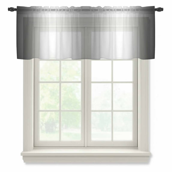Ombre Black White Valance Curtains for Kitchen/Living Room/Bathroom/Bedroom Window, Rod Pocket Small Topper Half Short Window Curtains Voile Sheer Scarf, Simple Abstract Striped Farmhouse 42"x18"