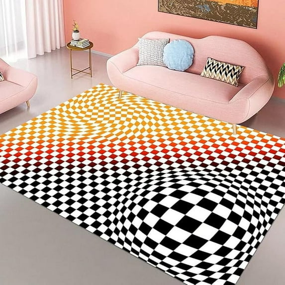 Ombre Black Yellow Red Modern Checkered Area Rug Soft Thick Abstract Checkerboard Carpet For Living Room Bedroom Dining Room Washable Retro Home Office Floor Cover Mat 4 x 6ft
