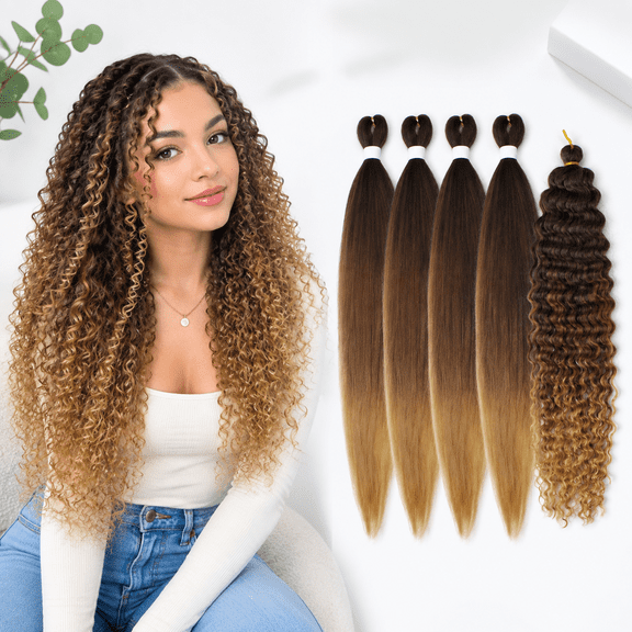 Ombre Black to Brown to Honey Blonde Pre Stretched Boho Braiding Hair 26 Inch 5 Pack