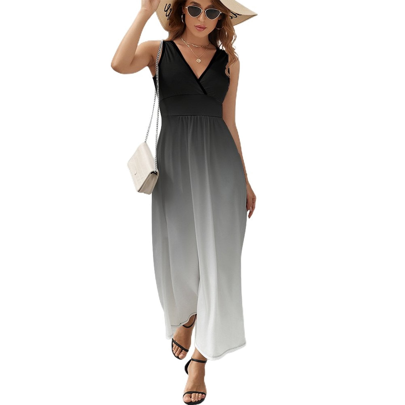 Ombre Black to White Shades of Grey Sleeveless Dress women's summer dress  evening dresses ladies dress party night