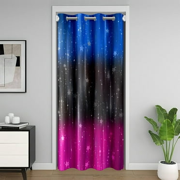 Ombre Blackout Curtain,Black And Grey Gradient Door Curtain,Glowing Lines Room Divider Curtain,Modern Abstract Door Window Curtain,Neon Aesthetic Door Drape Women,34"W X 80"L