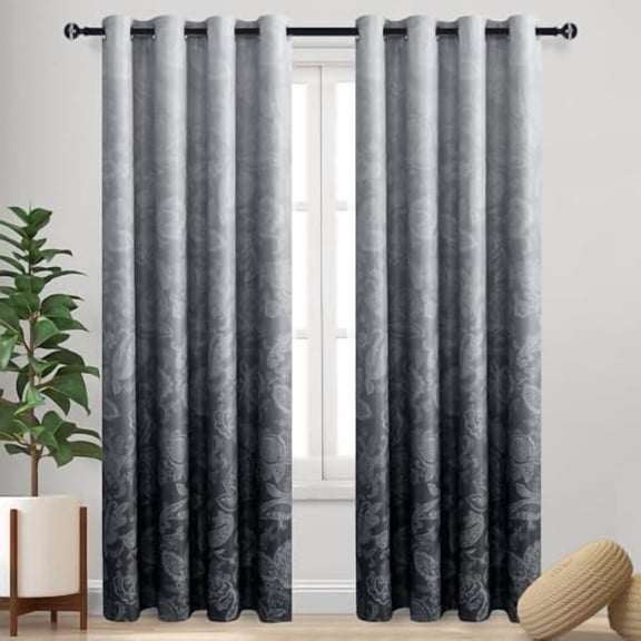 Ombre Blackout Curtains 96 inches Long - Protea Floral Ombre Thermal Insulated Grommet Room Darkening Window Curtains for Bedroom/Living Room, W 52 x L 96 Inch, Set of 2 Panels, Protea - Black