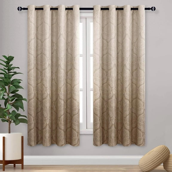 Ombre Blackout Curtains for Living Room - Thermal Insulated Block Light Energy Saving Privacy Gradient Damask Grommet Window Curtains for Bedroom, Set of 2 Panels, 52 x 63 Inch Length, Taupe