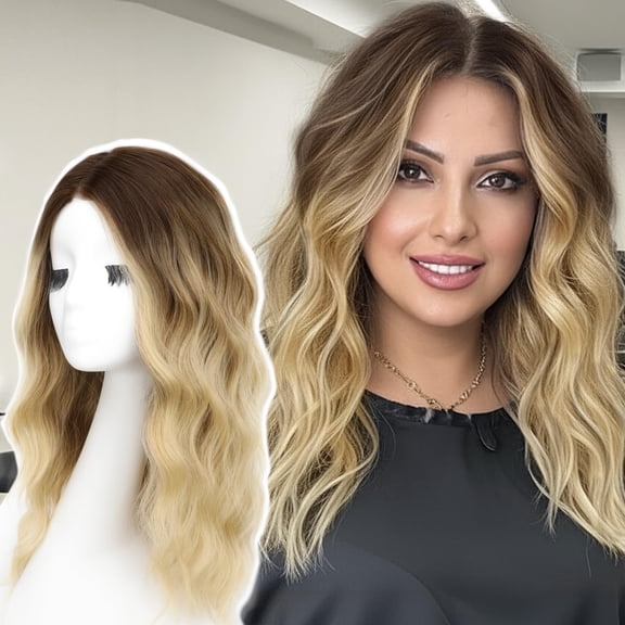 Ombre Blonde 18 Inch Medium Length Wave Curly Synthetic Wig