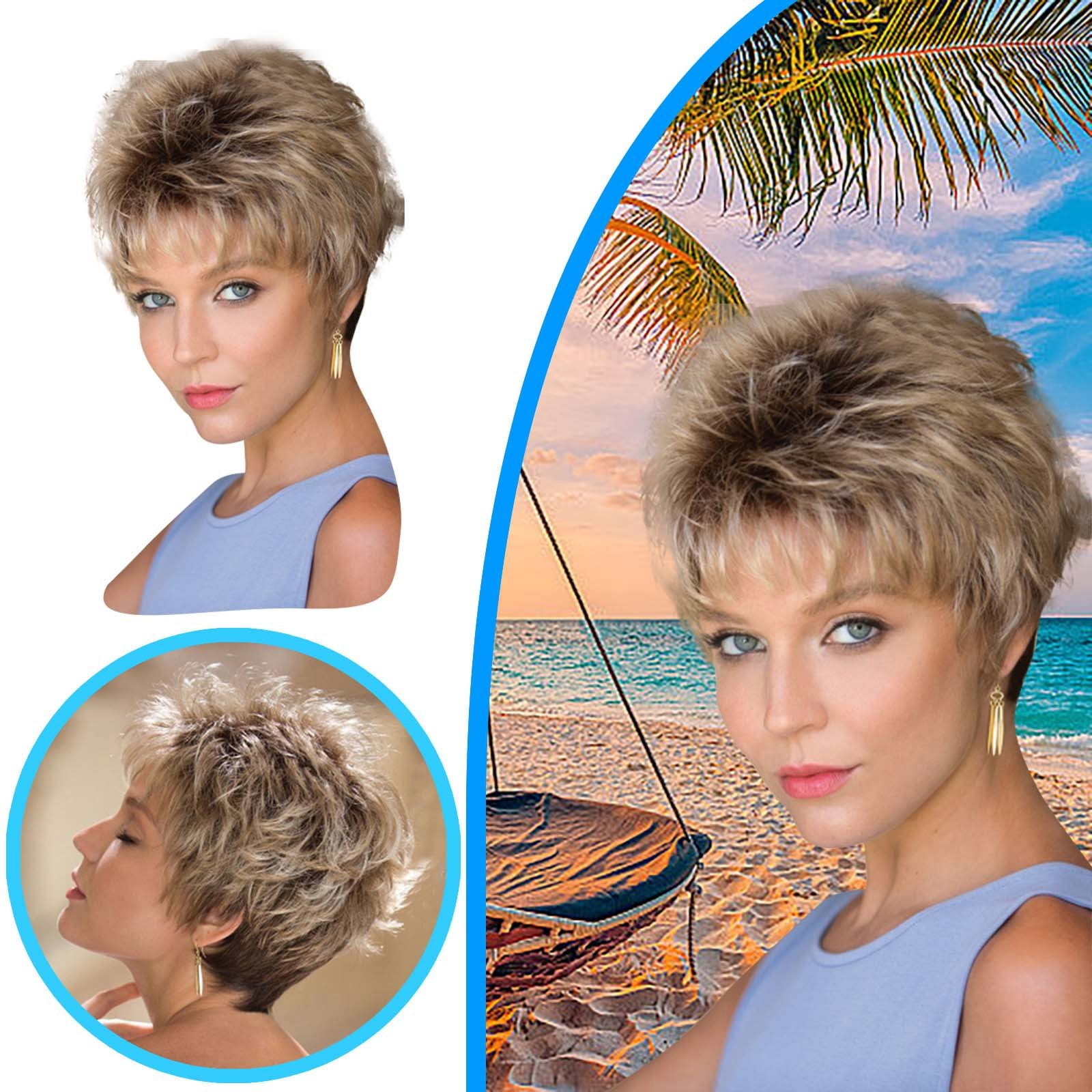 Ombre Blonde Bob Wig for Women, Short Straight Synthetic Wig Natural Looking Lace Front Style Wig for Daily Party(Gold,One Size)