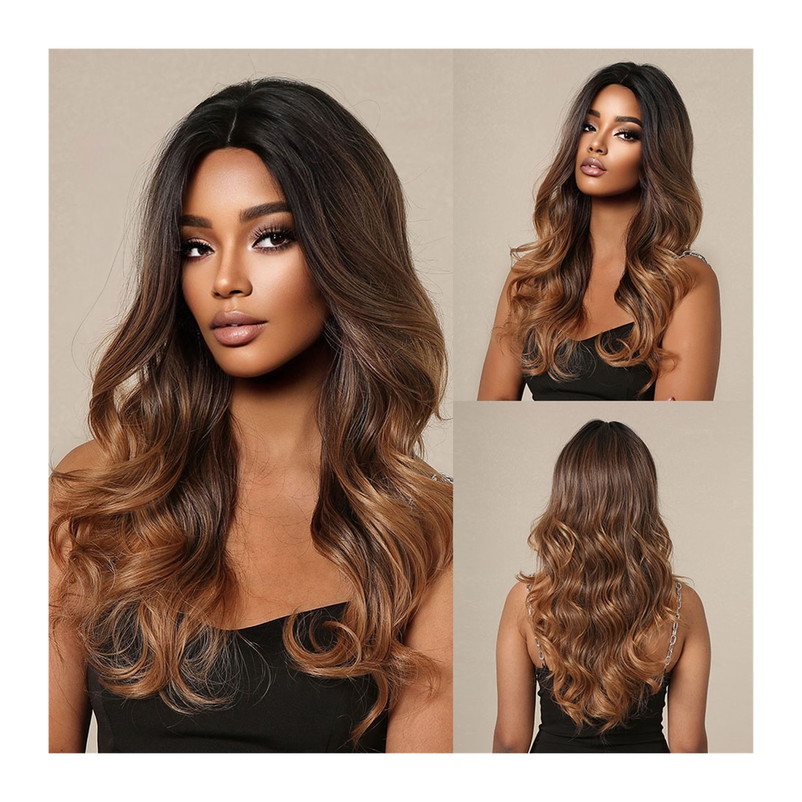 Brown Ombré Wig Natural Wave Curly Heat Resistant Women main image 2