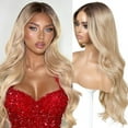 thumbnail image 1 of Ombre Blonde Wear and Go Glueless Wig with Bangs Pre Plucked Body Wave Synthetic Lace Front Wigs for Women 13x5x1 Pre Cut Lace Dirty Blonde Wig Middle Part 26 Inch, 1 of 6