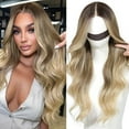 thumbnail image 1 of Ombre Blonde Wear and Go Glueless Wig with Bangs Pre Plucked Body Wave Synthetic Lace Front Wigs for Women 13x5x1 Pre Cut Lace Dirty Blonde Wig Middle Part 26 Inch, 1 of 7