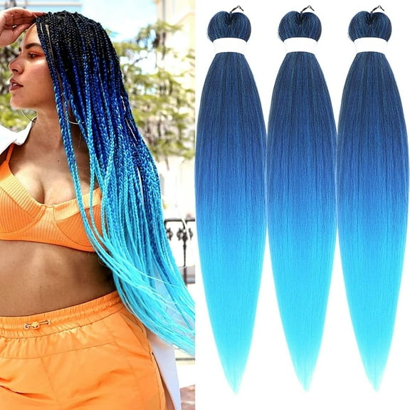 Ombre Blue Braiding Hair Pre stretched Box Braid Kanekalon Braiding Hair Prestretched Human Hair 26Inch
