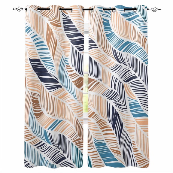 Ombre Blue Brown Blackout Curtains for Bedroom Living Room Darkening Curtains 96 Inches Long Summer Abstract Coastal Ocean Beach Wave Window Curtain 2 Panels Set Window Treatment Drapes 52"x96"