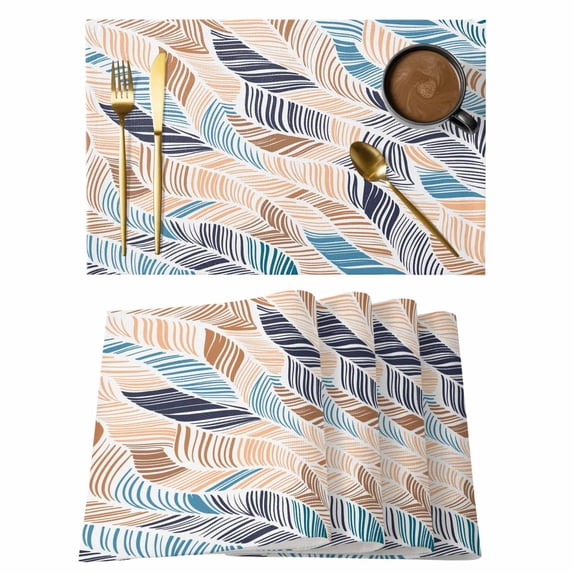 Ombre Blue Brown Placemats Set of 4, Summer Abstract Coastal Ocean Beach Wave Placemats for Dining Table, Place Mats for Kitchen Tabletop, Waterproof Wipeable Dining Table Mats Set