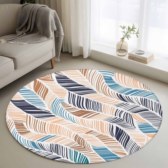 Ombre Blue Brown Round Area Rug 3Ft Washable Small Circle Rugs for Kitchen Entryway, Summer Abstract Coastal Ocean Beach Wave Non-Slip Carpet Floor Mats Indoor Outdoor Carpet Runner Home Decor