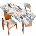 thumbnail image 1 of Ombre Blue Brown Table Cloths for 8 Foot Rectangle Tables, Summer Abstract Coastal Ocean Beach Wave Patio Waterproof Elastic Fitted Tablecloths, Washable Rectangular Table Cover for Camping, 1 of 8