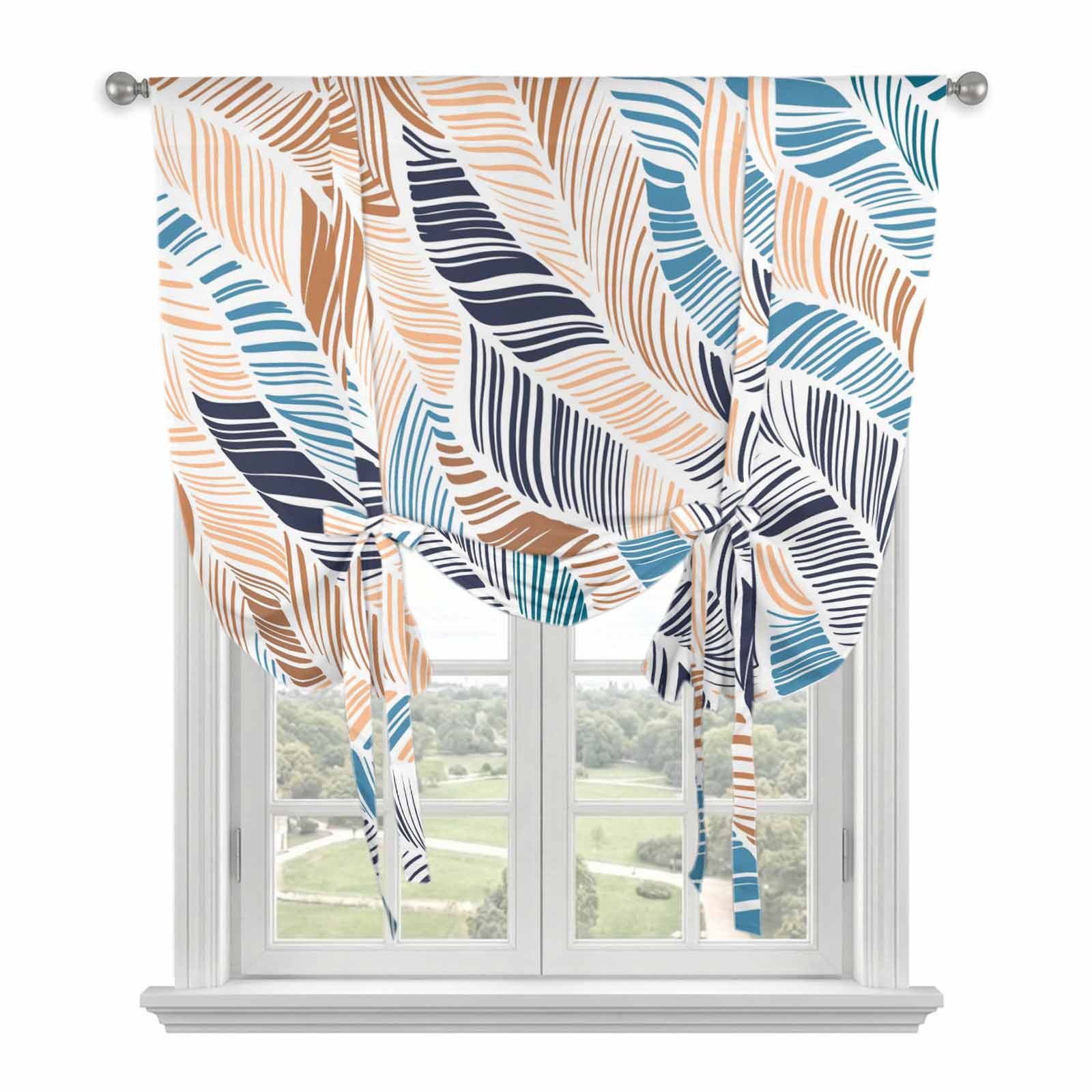 Ombre Blue Brown Tie Up Curtains For Windows Balloon Window Shades 
