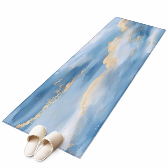 Ombre Blue Cloud Marble Texture Non-Slip Non-Shedding Floor Mat, Summer Watercolor Sky Washable Sturdy Carpet for Living Room Bedroom Home Decor