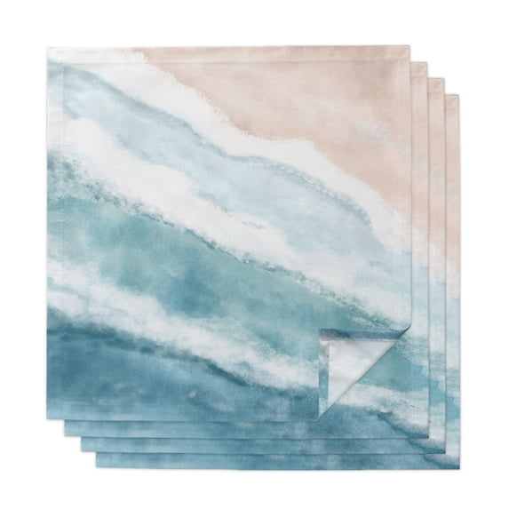 Ombre Blue Coastal Cloth Napkins, Summer Ocean Beach Gradient Waves Beige Washable and Reusable Dinner Napkins Set of 4, Table Napkin for Kitchen Party Birthday Wedding Hotel Housewarming 20"x20"