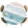 thumbnail image 1 of Ombre Blue Coastal Round Tablecloth 36-44 Inch Round Fitted Table Cloth with Elastic Edge, Summer Ocean Beach Gradient Waves Beige Waterproof Table Cover Protector for Outdoor Picnic Party Dining, 1 of 9