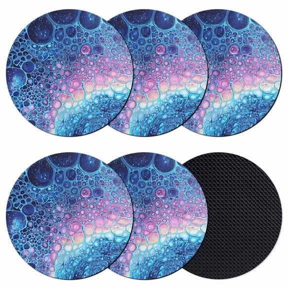 Ombre Blue Coasters Set of 6, Absorbent Coasters for Drinks, Gradient Abstract Fluid Art Coaster for Desk Coffee Table Protection, Home Decor House Warming Gifts 4"