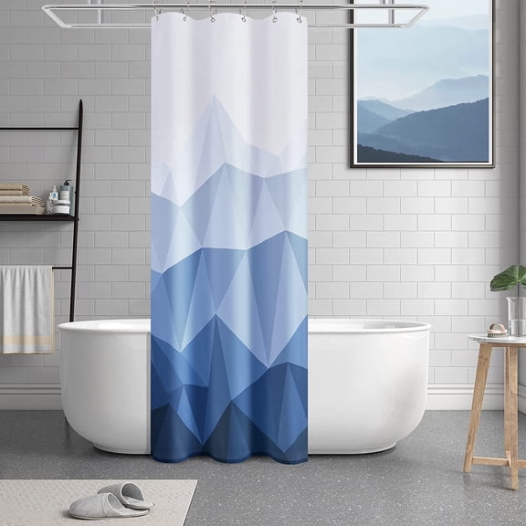 Ombre Blue Fabric Shower Curtain, Textured Fabric Bath Shower Curtain for Bathroom Decor, Waterproof Shower Curtain Liner with 6 Hooks,Machine Washable (36 x 72 inch, Blue)