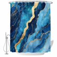 thumbnail image 1 of Ombre Blue Golden Marble Texture Fabric Shower Curtain Abstract Lines Art Washable Shower Curtains for Bathroom, Waterproof Bath Curtain with Hooks Home Decor 36x72in, 1 of 8
