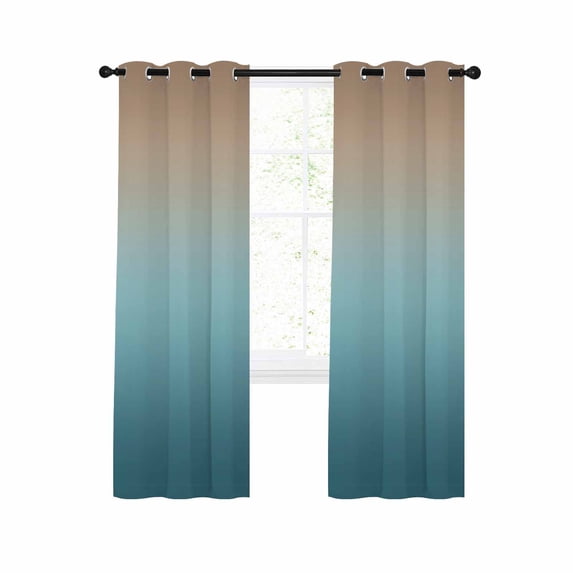 Ombre Blue Green Brown Blackout Curtains 54 Inches Long for Bedroom, Colorful Painting Thermal Insulated Room Darkening Black Out Window Curtain Panels Grommet Drapes for Living Room