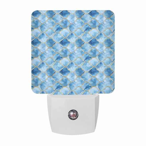 Ombre Blue Marble Plug-in LED Night Lights Lattice Modern Art Auto Dusk-to-Dawn Sensor for Bedroom, Bathroom, Kitchen, Nursery, Hallway, Stairs, Wall Home Decor