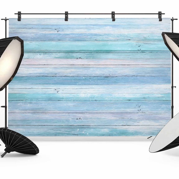 Ombre Blue Ocean Backdrop for Photography,Fabric Photo Background Backdrop,Summer Country Wood Plank Retro Photo Booth Background for Portrait Photoshoot Video Wedding Studio Decoration Banner 10x8ft
