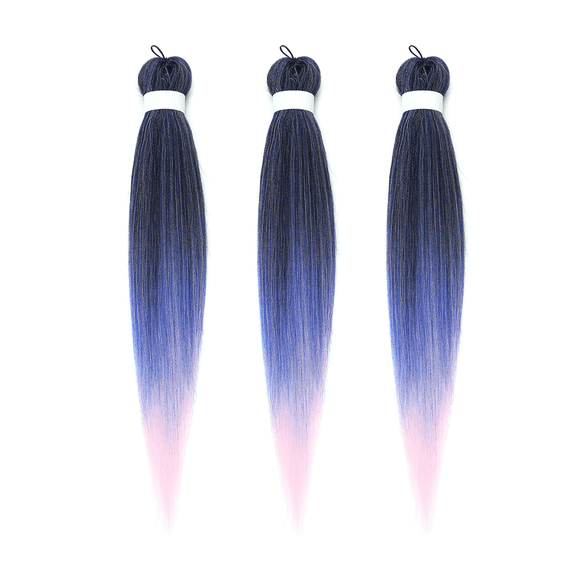 Ombre Blue Pink Hair Extensions, 26 Inch 3 Packs Braiding Hair Pre Stretched Purple Yaki Braiding Hair Synthetic Hair Colored Braiding Hair Crochet Hair
